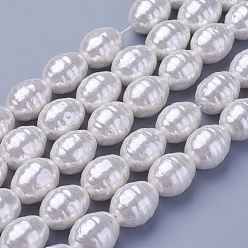 Snow Shell Pearl Beads Strands, Oval with Screw Thread, Snow, 16.5~17.5x13~13.5mm, Hole: 1mm, about 24pcs/strand, 15.74 inch~15.94 inch(40~40.5cm)
