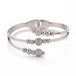 Stainless Steel Color 201 Stainless Steel Ball Beaded Open Bangle, 304 Stainless Steel Jewelry for Women, Stainless Steel Color, Inner Diameter: 1-3/4x2-3/8 inch(4.5x5.9cm)