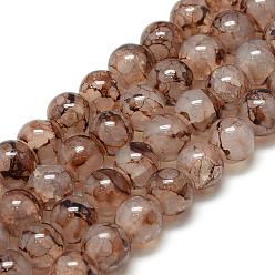 Chameau Chapelets de perles en verre, style craquelé, ronde, jade d'imitation, chameau, 8~8.5mm, Trou: 1.5mm, Environ 105 pcs/chapelet, 31.8 pouce (80.7 cm)