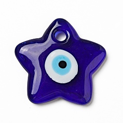 Medium Blue Handmade Evil Eye Lampwork Pendants, Star Charms, Medium Blue, 43x45x7mm, Hole: 5.5mm
