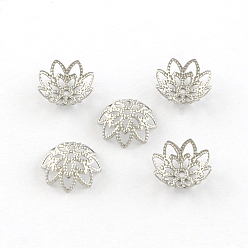 Stainless Steel Color 8-Petal Flower 304 Stainless Steel Fancy Bead Caps, Stainless Steel Color, 10x4mm, Hole: 1mm