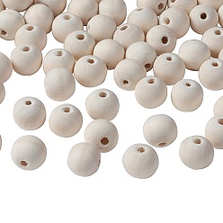 Mocassin Perles en bois naturel non fini, perles d'espacement en bois rondes en vrac pour la fabrication artisanale, sans plomb, mocassin, 14mm, Trou: 3.5~4mm