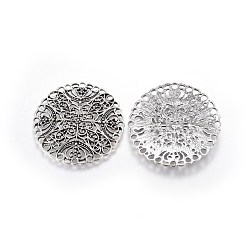Antique Silver Alloy Links, Filigree Joiners Links, Flat Round, Antique Silver, 51x3.5mm, Hole: 3mm