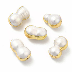 Light Gold Natural Pearl Beads, with Brass Findings, Peanut Bead, Light Gold, 14~18x10~11x10~11mm, Hole: 0.9~1mm