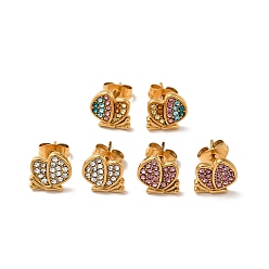 Mixed Color Rhinestone Butterfly Stud Earrings with 316 Surgical Stainless Steel Pins, Gold Plated 304 Stainless Steel Jewelry for Women, Mixed Color, 9x9mm, Pin: 0.7mm