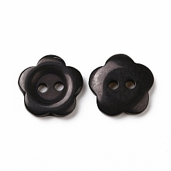 Black Resin Buttons, Dyed, Flower, Black, 12x2.5mm, Hole: 1mm
