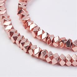Rose Gold Plated Non-magnetic Synthetic Hematite Bead Strands, Octagon, Rose Gold Plated, 3x2mm, Hole: 1mm, about 125~206pcs/strand, 14.7  inch~16.1 inch