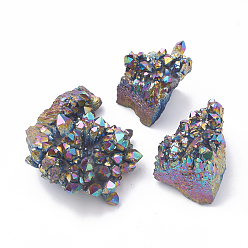 Rainbow Plated Electroplate Natural Druzy Quartz Crystal Decorations, Random Shape, Rainbow Plated, 70~116x40~100x30~58mm