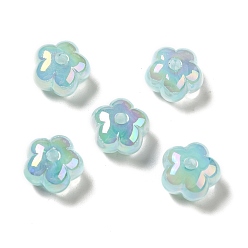 Pale Turquoise UV Plating Rainbow Iridescent Acrylic Beads, Flower, Pale Turquoise, 13.7x14x8.5mm, Hole: 2.6mm