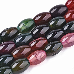 Coloré Pierre gemme agate naturelle, teint, baril, colorées, 11.5~12.5x8~9mm, Trou: 1.2mm, Environ 33 pcs/chapelet, 15.55 pouces~15.75 pouces (39.5cm~40cm)