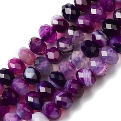 Púrpura Hebras de ágata natural / cuentas de ágata rayada, teñido y climatizada, rondelle facetas, púrpura, 6x4 mm, agujero: 1 mm, sobre 93 unidades / cadena, 15.39~15.43'' (39.1~39.2 cm)