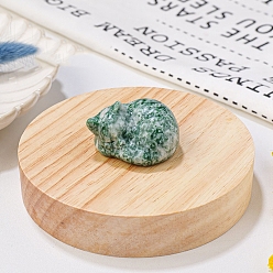 Jade de Qinghai Decoraciones de exhibición de jade qinghai natural, estatuilla de piedra de energía reiki, gato durmiendo, 33.5x39x23.5 mm