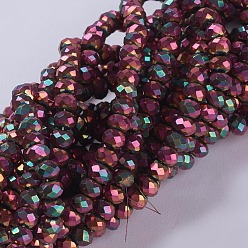 Magenta Perles en verre electroplate, plein plaqué, facette, rondelle, magenta, 3x2mm, Trou: 0.8~1mm, Environ 185~190 pcs/chapelet, 15.5~16 pouce (39.3~40.6 cm)