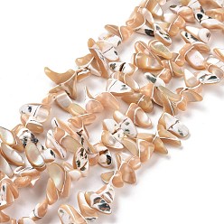 Bronze Brins de perles de coquillages naturels de troca, teint, chips de pépites, tan, 7~26x5~10x6~7mm, Trou: 0.7~1mm, Environ 53~56 pcs/chapelet, 15.63'' (39.7 cm)
