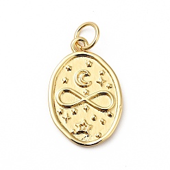 Real 18K Gold Plated Rack Plating Brass Pendants, Oval Charm with Moon & Infinity, Cadmium Free & Nickel Free & Lead Free, Real 18K Gold Plated, 18.5x12x2mm, Hole: 3.6mm