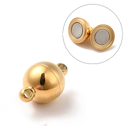 Golden 304 Stainless Steel Magnetic Clasps with Loops, Ion Plating (IP), Round, Golden, 15x10mm, Hole: 1mm