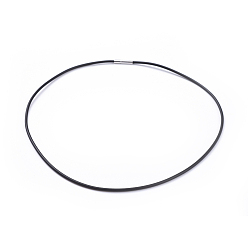 Black Rubber Necklace Cord with Brass Findings, Black, about 2mm in diameter, 17 inch long