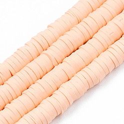 PeachPuff Handmade Polymer Clay Beads Strands, for DIY Jewelry Crafts Supplies, Heishi Beads, Disc/Flat Round, PeachPuff, 6x0.5~1mm, Hole: 1.8mm, about 290~320pcs/strand, 15.75 inch~16.14 inch(40~41cm)
