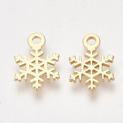 Real 18K Gold Plated Brass Charms, Snowflake, Nickel Free, Real 18K Gold Plated, 12x8x1mm, Hole: 1.5mm