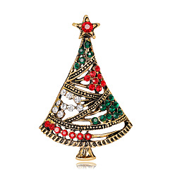 Oro Antiguo Pin de esmalte de árbol de Navidad colorido, broche de aleación para ropa de mochila, oro antiguo, 47x30 mm
