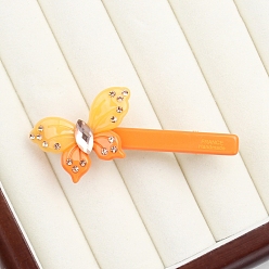 Naranja Pinzas para el cabello de cocodrilo de acetato de celulosa (resina), Accesorios para el cabello con diamantes de imitación de mariposa para niñas., naranja, 70x35x15 mm