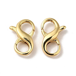 Real 18K Gold Plated Brass Lobster Claw Clasps, Double Clasps, Cadmium Free & Nickel Free & Lead Free, Real 18K Gold Plated, 13x8.5x3mm, Hole: 4mm