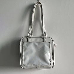 WhiteSmoke PU Leather Shoulder Bags, Square Women Bags, with Clear Window, WhiteSmoke, 24x24x8cm