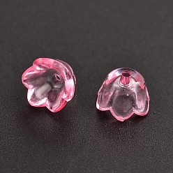 Pink Dyed Transparent Acrylic Beads, Flower, Pink, about 10mm wide, 6mm thick, hole: 1.5mm, about1900pcs/500g