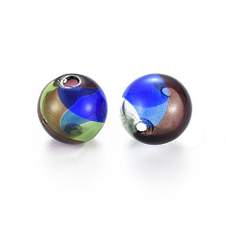 Colorful Transparent Handmade Blown Glass Globe Beads, Round, Colorful, 13.5~15mm, Hole: 1.2~2.2mm