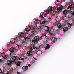 Fuchsia Natural Fire Crackle Agate Bead Strands, Dyed, Faceted, Round, Fuchsia, 6mm, Hole: 1.5mm, about 60pcs/strand, 14.9 inch
