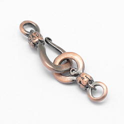 Brushed Red Copper Brass S Hook Clasps, Cadmium Free & Lead Free, Rack Plating, Brushed Red Copper, Brushed Red Copper, 35.5mm, Hole: 3mm