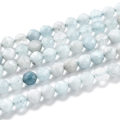 Aquamarine Natural Aquamarine Beads Strands, Faceted, Round, 6mm, Hole: 1mm, about 67pcs/strand, 15.35 inch(39cm)