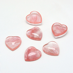 Watermelon Stone Glass Cherry Quartz Glass Cabochons, Heart, 10x10x5mm
