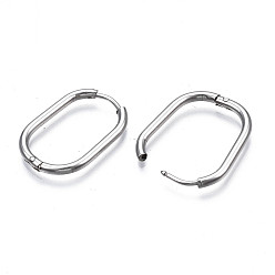 Stainless Steel Color 201 Stainless Steel Oval Hoop Earrings, with 304 Stainless Steel Pins, Hinged Earrings for Women, Stainless Steel Color, 20.5x16x2.5mm, Pin: 0.7mm