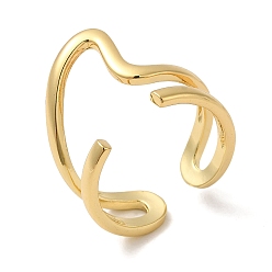 Настоящее золото 18K Латунные открытые кольца манжеты, волновое кольцо для женщин, реальный 18 k позолоченный, 8~17 мм, внутренний диаметр: 18 мм