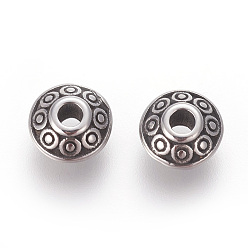Antique Silver 304 Stainless Steel Spacer Beads, Flat Round, Antique Silver, 8x4mm, Hole: 2.2mm