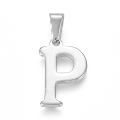 Letter P 304 Stainless Steel Pendants, Stainless Steel Color, Initial Letter.P, 20x12.5x1.8mm, Hole: 3x7mm