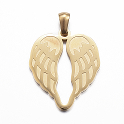 Golden Ion Plating(IP) 304 Stainless Steel Pendants, Wing, Golden, 26.5x22x1.5mm, Hole: 3x5mm