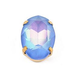Zafiro Aurora (jm) coser en diamantes de imitación, diamantes de imitación de cristal facetado, Enlaces multifilares, con monturas de latón dorado, oval, zafiro, 18x13x8.5 mm, agujero: 1 mm