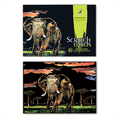 Elephant Scratch Rainbow Painting Art Paper, DIY Scratchboard with Paper Card and Sticks, Elephant Pattern, 40.5x28.5cm, 2pcs/set