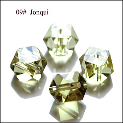 Kaki Clair Imitations de perles de cristal autrichien, grade de aaa, facette, perles de cube sans coin, kaki clair, 7.5x7.5x7.5mm, Trou: 0.9~1mm