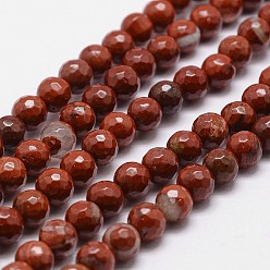 Jaspe Rouge Rouge naturel perles de jaspe brins, classe AB +, facette, ronde, 6mm, Trou: 1mm, Environ 61 pcs/chapelet, 14.9 pouces ~ 15.1 pouces