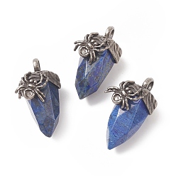 Lapis Lazuli Naturelles lapis-lazuli pendentifs, charmes de gland à facettes, avec des résultats d'araignée en laiton argenté antique, 40.5~41x18.5x21~24mm, Trou: 5.5x6mm