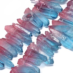 Deep Sky Blue Natural Dyed Quartz Pointed Beads Strands, Two Tone Color, Bullet, Top Drilled Beads, Deep Sky Blue, 19~35x5~11mm, Hole: 1mm, about 59~64pcs/strand, 13.7~14.1 inch(35~36cm)