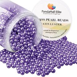 Indigo Pearlized Eco-Friendly Dyed Glass Pearl Round Bead, Indigo, 4~4.5mm, Hole: 0.7~1.1mm, about 1000pcs/box