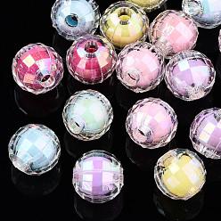 Couleur Mélangete Perles acryliques transparentes, Perle en bourrelet, couleur ab , ronde à facettes, couleur mixte, 8mm, trou: 2 mm, environ 1900 pcs / 500 g