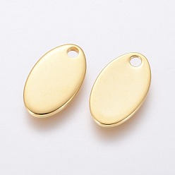Real 24K Gold Plated 304 Stainless Steel Charms, Stamping Blank Tag, Oval, Real 24k Gold Plated, 12.5x7.5x1mm, Hole: 1.5mm