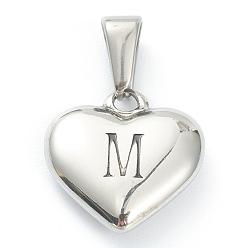 Letter M 304 подвески из нержавеющей стали, сердце с черной буквой, цвет нержавеющей стали, letter.m, 16x16x4.5 мм, отверстие : 7x3 мм