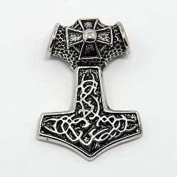 Antique Silver Retro Men's 304 Stainless Steel Big Thor's Hammer Pendants, Antique Silver, 50x37x14mm, Hole: 7mm