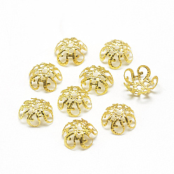 Golden Plated Iron Fancy Bead Caps, Flower, 5-Petal, Filigree, Golden, 9.5x4.5mm, Hole: 1mm